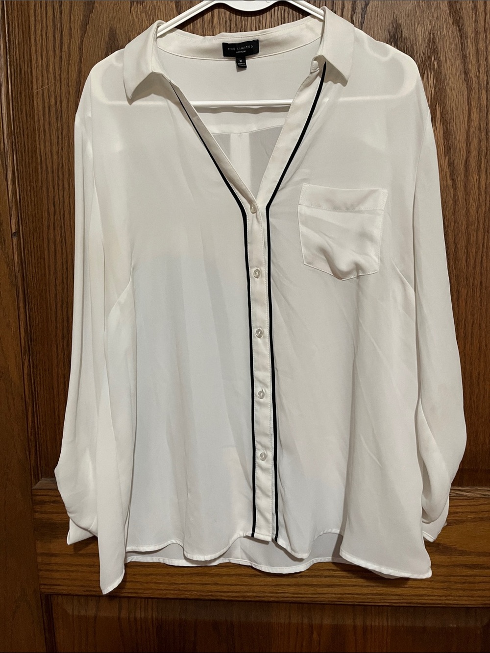 The Limited White Button-Down Blouse with Black Piping